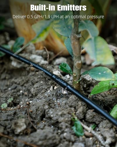 Pawfly 100 ft 1/4 Drip Irrigation Tubing, 1/4" Emitter Tubing with 6" Spacing, Polyethylene Drip Line with 12 Parts, Black Distribution Tubing for Drip Irrigation System, Drip Irrigation Hose Roll - size: 100 FT Kit with Emitters Drip Irrigation Tubing
