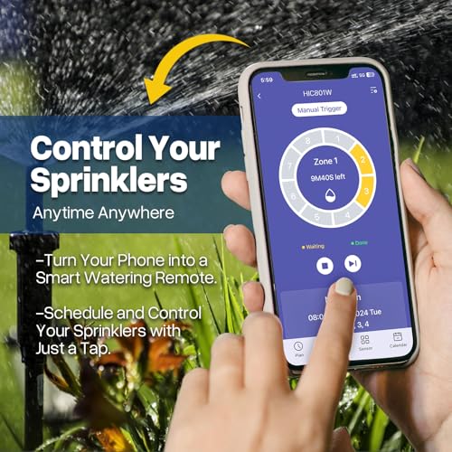 8 Zone Smart Sprinkler Controller, Local Weather Intelligence Automatic & App Remote Control, Customized Watering Schedule and Seasonal Adjustment WiFi Sprinkler Controller