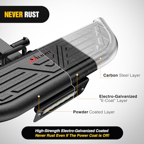 Nilight Aluminum Slip-Proof Nerf Steps 4Pcs Black for Pickup Trucks - color: Hitch Step w/Led Light