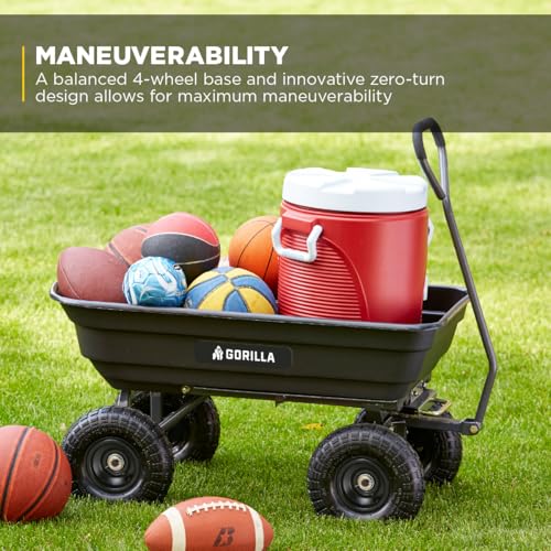 Gorilla Carts Poly Dump Cart, 600 lb. Capacity, 4 Cu ft, Quick Release Dump - size: 4-Cubic Feet, style: Pneumatic