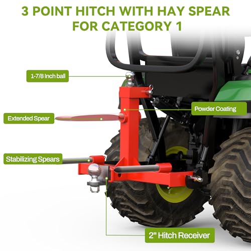 AUTOSAVER88 49" Hay Bale Spear, 3 Point Quick Hitch for Category 1 Tractors
