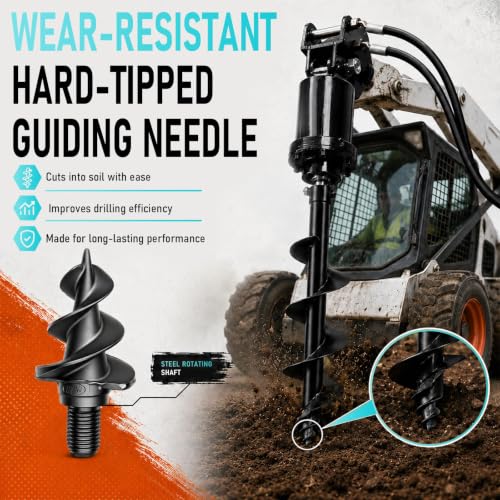 Heavy Duty Hydraulic Earth Auger Bit, Skid Steer Attachment Drill with Protective Wood Box, Powerful Digging Tool for Fence Posts and Tree Planting