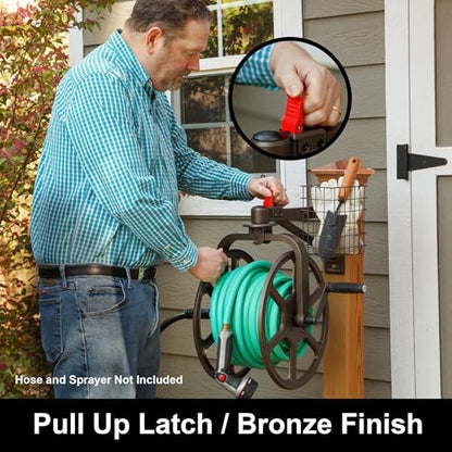 Liberty Garden Single Arm Navigator Hose Reel with Pull Up Latch, Bronze - style: Single Arm, Pull up Latch, Bronze