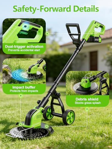 800W Brushless 4-in-1 Cordless Electric String Trimmer with Wheels, 12-Inch