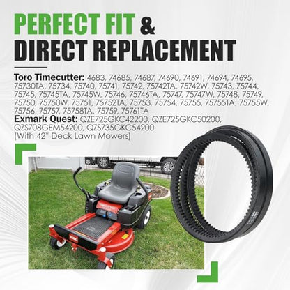 139-2399 Mower Deck Belt, Traction Drive Cogged Belt Fit for Toro TimeCutter & Exmark Quest 74683 74685 74687 74690 74691QZE725GKC42200 QZE725GKC50200 Lawn Mowers - size: 0.5" x 59"