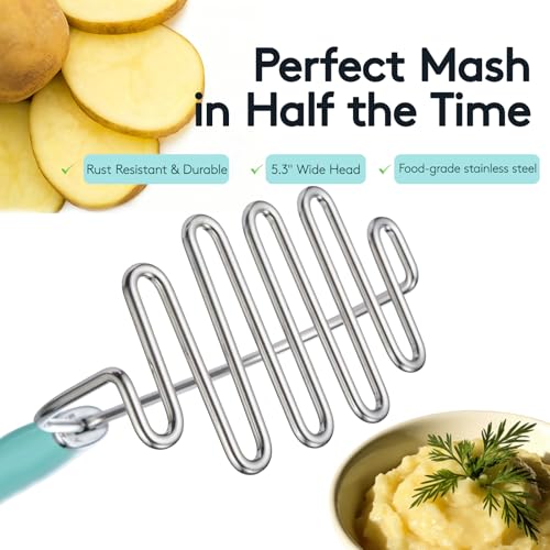 Heavy Duty Stainless Steel Wire Potato Masher, 10.2-Inch, Blue