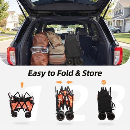 EchoSmile Wagons Carts Foldable Heavy Duty with 400Lbs Wt, 200L Cap, Orange - color: Orange-aw