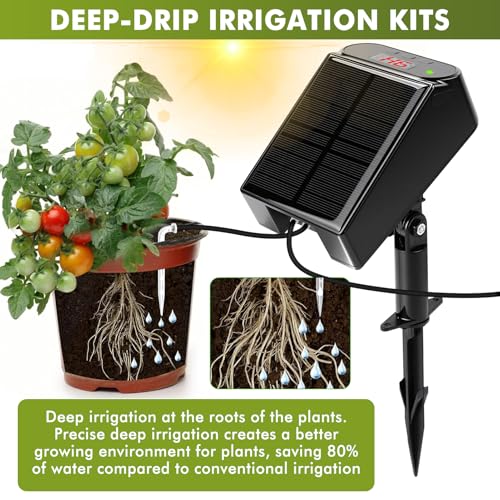 Maxmartt Solar Automatic Drip Irrigation Kit System, Solar Powered Auto Easy DIY Watering Device Supported Pots Plants, 6 Timing Modes with Anti-Siphoning Device