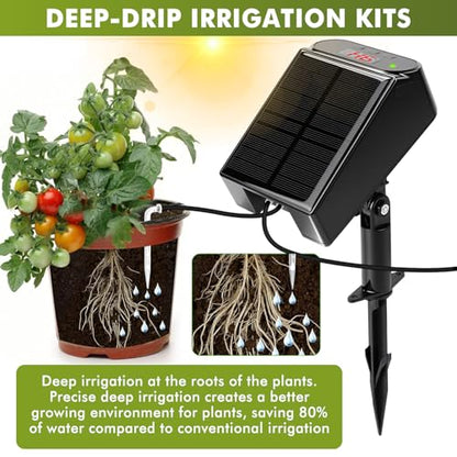 Maxmartt Solar Automatic Drip Irrigation Kit System, Solar Powered Auto Easy DIY Watering Device Supported Pots Plants, 6 Timing Modes with Anti-Siphoning Device