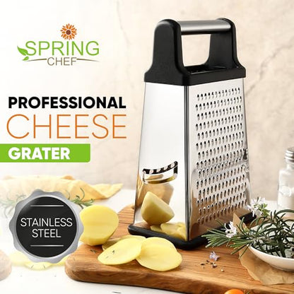 Spring Chef Stainless Steel XL Cheese Grater for Kitchen, Black - color: Black
