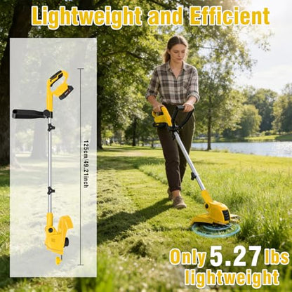 12 Inch Electric Weed Wacker with 2 x2.5Ah Battery Powered Weed Eater - color: Pale Yellow