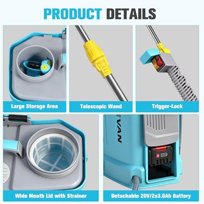 ONEVAN 5.3Gal Battery Powered Backpack Sprayer, 100PSI with Mixing Function - color: Blue