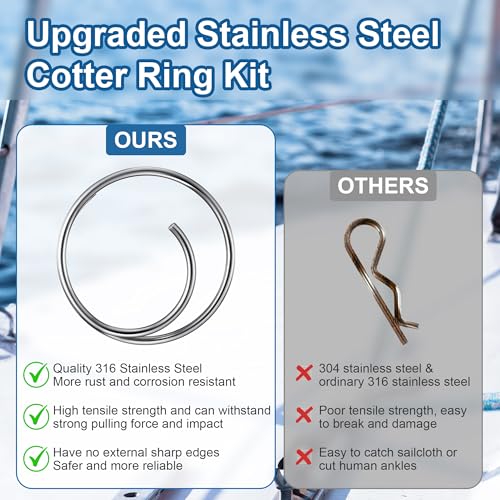 66 Pcs 316 Stainless Steel Cotter Ring Kit, 5 Sizes, Marine