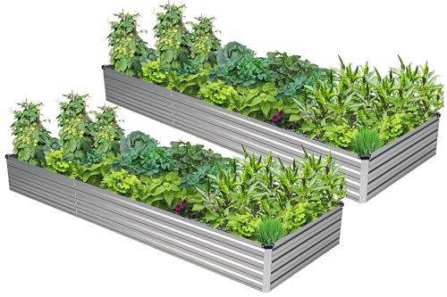 2PCS 10x3x1ft Galvanized Raised Garden Bed,Outdoor Planter Box Metal Patio Kit Planting Bed for Vegetables Flowers Herb,Silver - size: 10x3x1(2PCS), style: Sliver