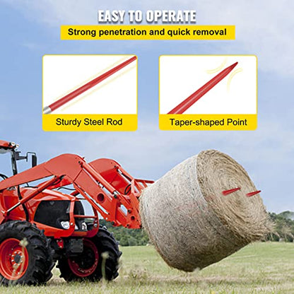 Mophorn Hay Spear 49" Bale Spear 4500 lbs Capacity, Bale Spike Quick Attach Square Hay Bale Spears 1 3/4" wide, Red Coated Bale Forks, Bale Hay Spike with Hex Nut & Sleeve for Buckets Tractors Loaders - size: 49"