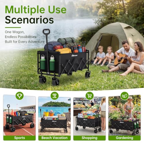 34" Extra Long Collapsible Wagon Cart, 360LBS Capacity, Black - color: Ebony