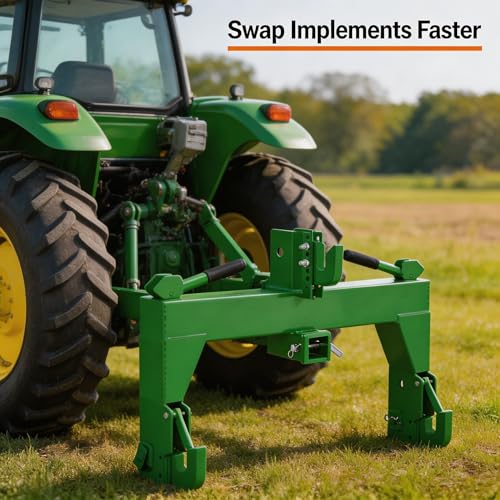 3-Point Quick Hitch for Tractors, 28 in Lower Arm Spacing, 3000 Lb Lift Capacity, 5-Position Adjustable Top Hook, Bolt-on No-Weld/No-Drill Adapter, Heavy-Duty 3x3 Steel, Powder-Coated Green - color: Green with Gloves