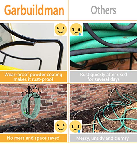 Garbuildman Garden Hose Holder with 3 Spikes, Freestanding Metal Hose Stand for Outdoor Garden, Detachable Hose Storage Rack for Lawn & Yard, Crown Black - size: 3-Spike Crown