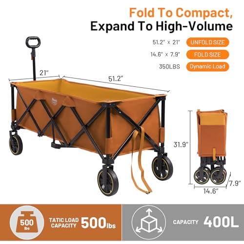Timber Ridge 51.2'' Extended Collapsible Wagon Cart with Brakes - color: Orange, size: 400L