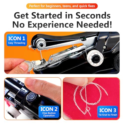Sewing Machine,Handheld Sewing Machine, Mini Portable SewingMachine for Beginners, Electronic Small Sewing Machine for Quick Stitching & DIY Crafts (Grey) - color: Grey