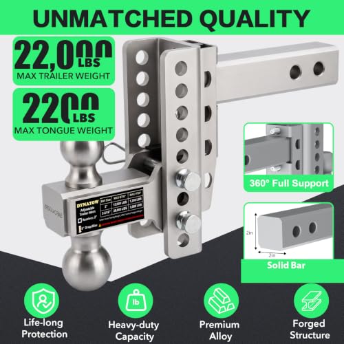Zero-Noise Adjustable Trailer Hitch for 2 Inch Receiver - 8 Inch Drop/Rise - color: Grey, size: 8 Inch Drop/Rise