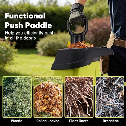 15-Amp Electric Wood Chipper Shredder, 50L Collecting Bag Chipper Shredder, 1.8In Cutting Diameter Electric Wood Chipper with 25:1 Reduction Ratio, Portable Wheels for Yard Waste and Branches, Green - color: Green