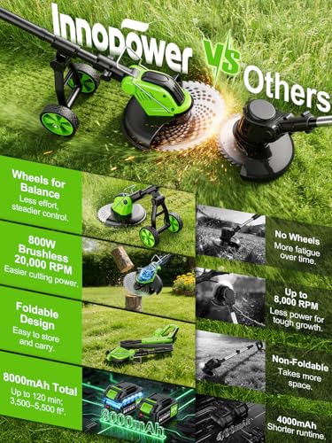 800W Brushless 4-in-1 Cordless Electric String Trimmer with Wheels, 12-Inch