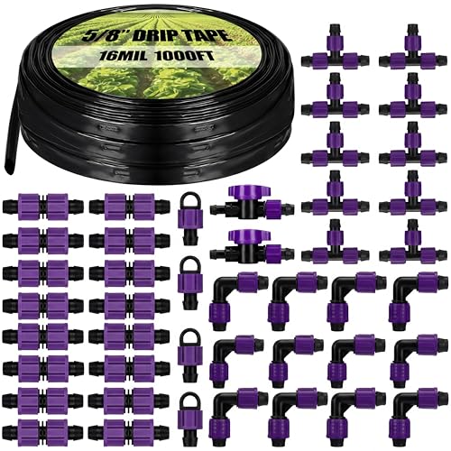 Tondiamo 1000' 5/8 Inch Drip Tape Irrigation Tubing Kit 16 Mil 6" Spacing Garden Hose Watering Tube Line Automatic Equipment for Garden Irrigation System Farms, Landscape, Lawn - size: 1000',16 Mil