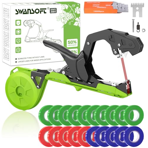 SWANSOFT Plant Tying Machine, Come with 10000pcs Staples 20 Rolls (Green)
