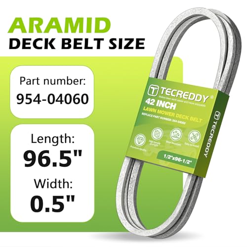 954-04060C Mower Deck Belt for Troy Bilt Bronco Pony MTD 42 inch Riding Lawn Mower, 954-04060B 954-04060 754-04060B 754-04060 754-05056 Aramid Cord Deck Belt, 1/2" X 96-1/2" - size: 96.5"L x 0.5"W