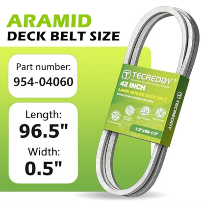 954-04060C Mower Deck Belt for Troy Bilt Bronco Pony MTD 42 inch Riding Lawn Mower, 954-04060B 954-04060 754-04060B 754-04060 754-05056 Aramid Cord Deck Belt, 1/2" X 96-1/2" - size: 96.5"L x 0.5"W