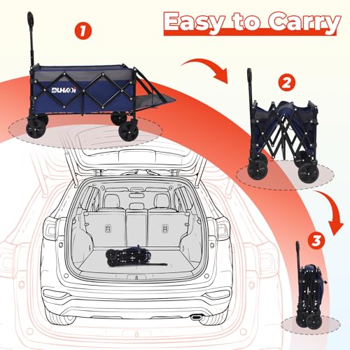Foldable Wagon with Tailgate,12 lb Lightweight Small Utility Cart - color: Navy Gray