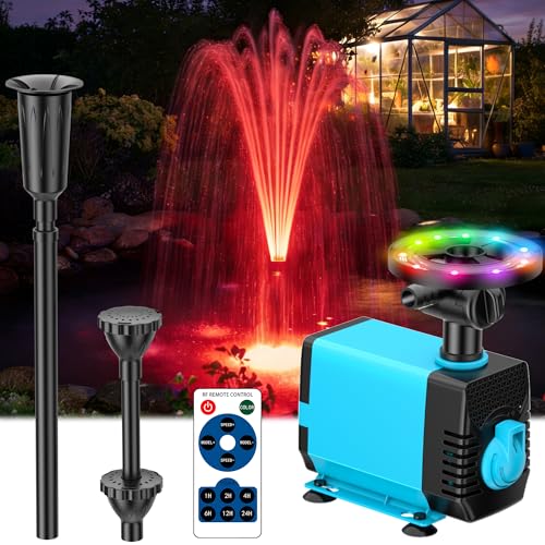 POPOSOAP Pond Pump with LED Lights, 660GPH Submersible Pump RGB Pond Filter System with Adjustable Height & Water Flow for Garden Pond Fish Tank Day & Night Pond Decoration -P1104D - size: 660GPH with Lights