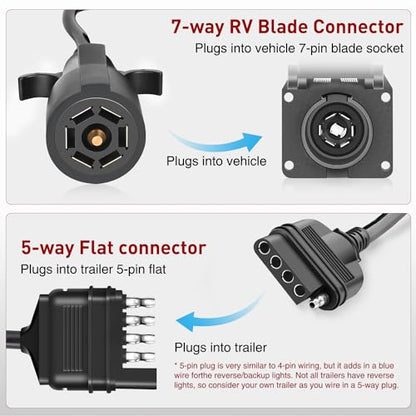Nilight 7 Way to 5-Way Coiled Trailer Extension Wiring Harness 5FT - color: 7Pin to 5Pin Coiled Cable