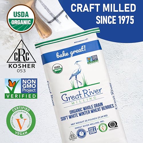 Great River Milling Organic Soft White Wheat Berries, Non-GMO, 25 lb