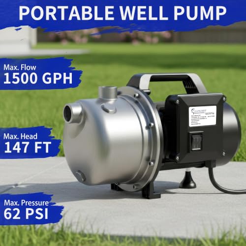LANCHEZ 1 HP Shallow Well Pump, 1500 GPH Stainless Steel Garden Irrigation Pump, 115V Water Transfer Pump, Water Booster Jet Pump for Home Garden Lawn Farm, Jet black - color: Jet Black