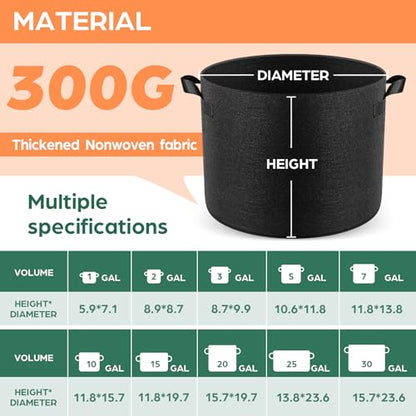 Jorvila 5-Pack 30 Gallon Grow Bags - color: Black, size: 30 Gallon