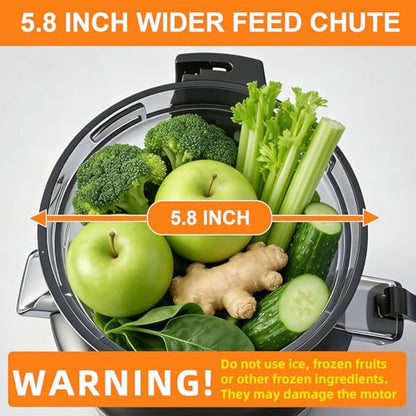 5ive Cold Press Juicer, 5.8 Inch Wide Chute Slow Masticating Extractor - color: Black Gray-2