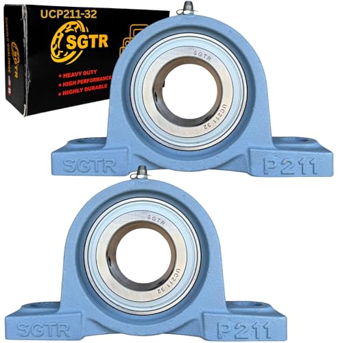 (2 Pack) Heavy Duty UCP211-32 Pillow Block Bearing, 2 inch Bore, Self-Aligning, Industrial Grade, Chrome Steel Bearing Units, Solid Cast Iron Units - size: UCP211-32