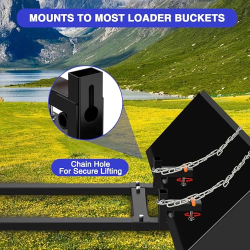 Heavy Duty 60" Tractor Bucket Pallet Forks - 4000 Lbs Clamp-On Fork Attachment for Skid Steer, Loader with Adjustable Stabilizer Bar