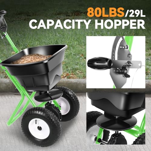 Auto Dynasty 80Lbs Walk-Behind Broadcast Spreader for Ice Melt/Seed, Green - color: Green