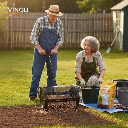VINGLI Compost Spreader, 30 inch Peat Moss Spreader with Height Adjustable Handle, T Shaped Handle Peat Moss Roller, Seed Spreader for Lawn Backyard Outdoor (30"-Black) - size: 30"-Black