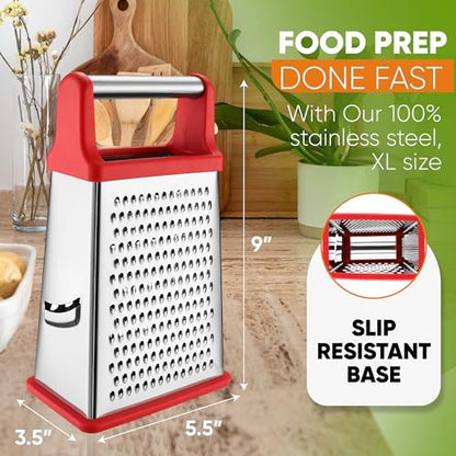 Spring Chef Stainless Steel XL Cheese Grater for Kitchen, Red - color: Red