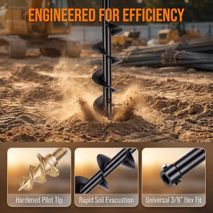 Hydraulic Auger Bit, 8''/200mm Mini Excavator Auger Drill for 0.8 to 2 Tons