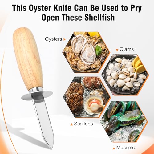 Oyster Shucking Knife Set, 2 Pack Stainless Steel Oyster Shucker Knife and 2 Pairs Level 5 Cut-Resistant Gloves, Seafood Shell Opener Kit for Oysters, Clams, Crabs,Seafood Boil Party Supplies