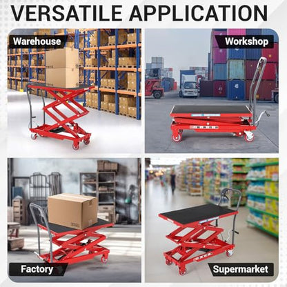 Hydraulic Lift Table Cart, 770 lbs Capacity, 50" Lifting Height, Steel - color: Red