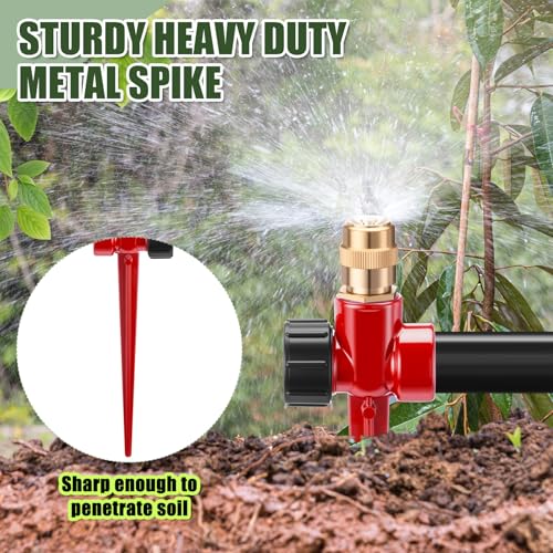 Tioncy 4 Pack Metal Lawn Sprinklers with Adjustable Brass Nozzle, Red - color: Red