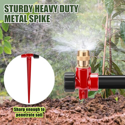Tioncy 4 Pack Metal Lawn Sprinklers with Adjustable Brass Nozzle, Red - color: Red