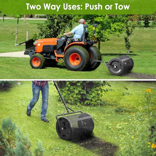 Seeutek Compost Spreader, 24" Peat Moss Spreader with 3 Heights - color: Jet Black