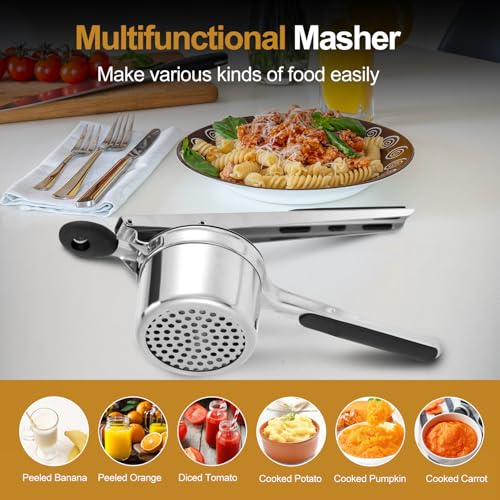 AHFLRITO Potato ricer, Heavy Duty Ricer for Mashed Potatoes, Large Potato Masher Stainless Steel with Ergonomic Handle, Efficiently for Fluffy Mashed Potatoes